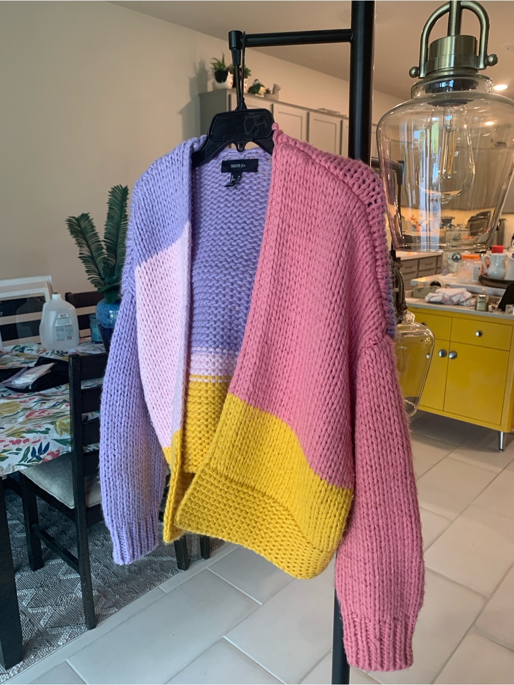 Forever 21 Pink, Lavender & Yellow Colorblock Knit Oversized Cardigan